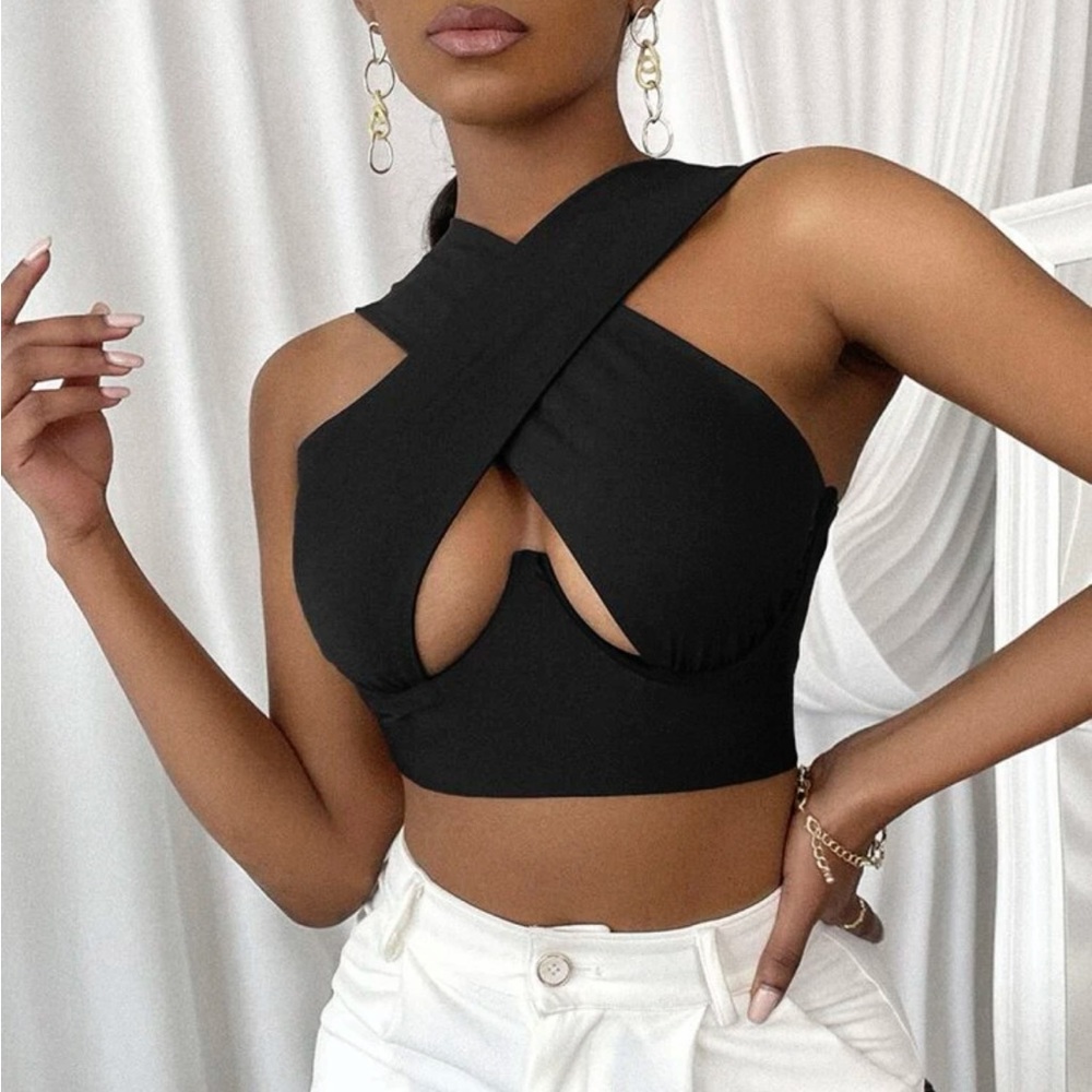 SHEIN Cross Wrap Crop Tank Top